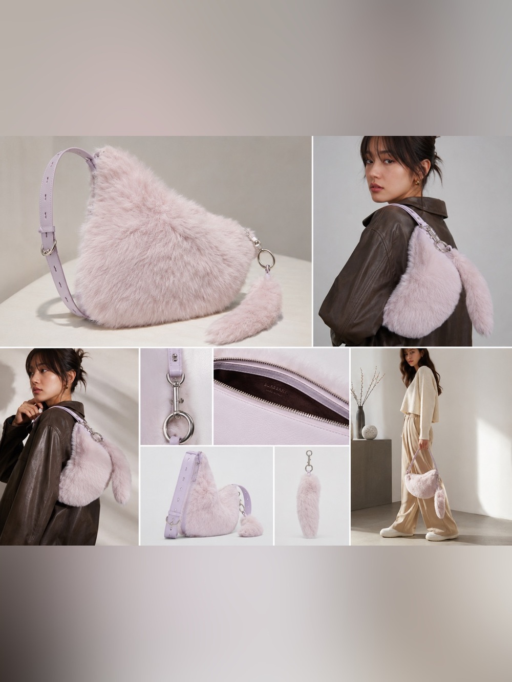 NEW Burberry Pale LAVENDER Fur LEATHER Shoulder Bag WITH CHARM - Picture 3 of 8